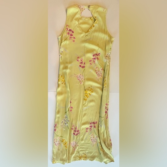 VINTAGE BARBARA LESSER 90s Y2K Sleeveless Rayon Green Floral Dress Made in USA M - Picture 4 of 12